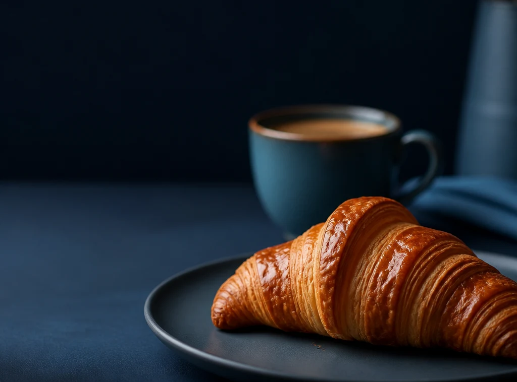 Vassoio di cornetti e brioche appena sfornate per la colazione al bar