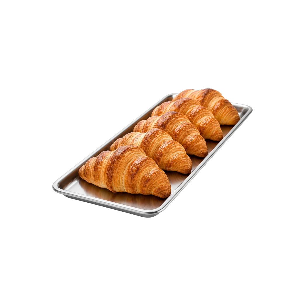 Banco bar con vassoi di cornetti e paste fresche pronti per il servizio del mattino