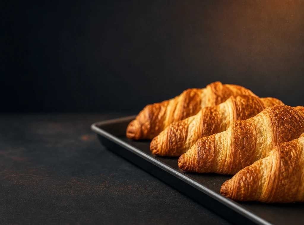 Croissant e paste da colazione allineati su una griglia dopo la cottura